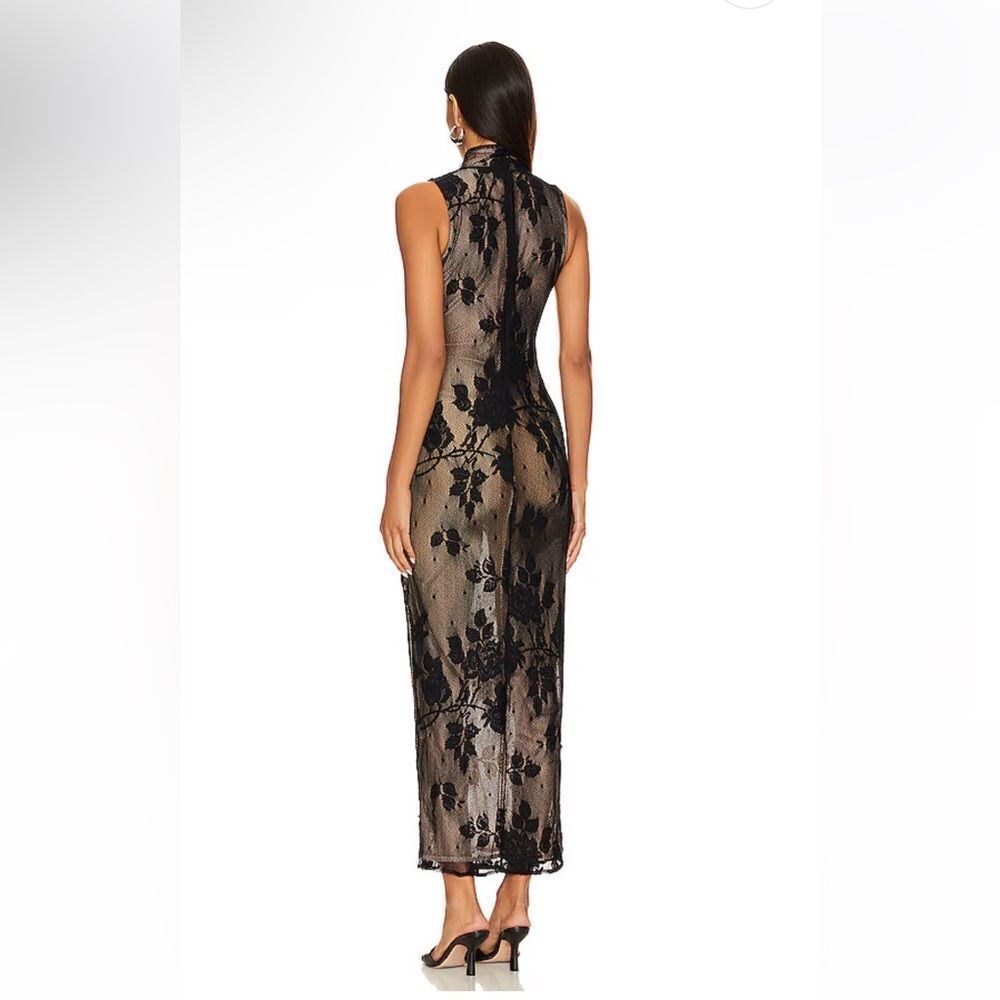 NBD Macelina maxi dress Black nude illusion lace sheath bodycon Revolve NWT Sz S - Picture 3 of 12